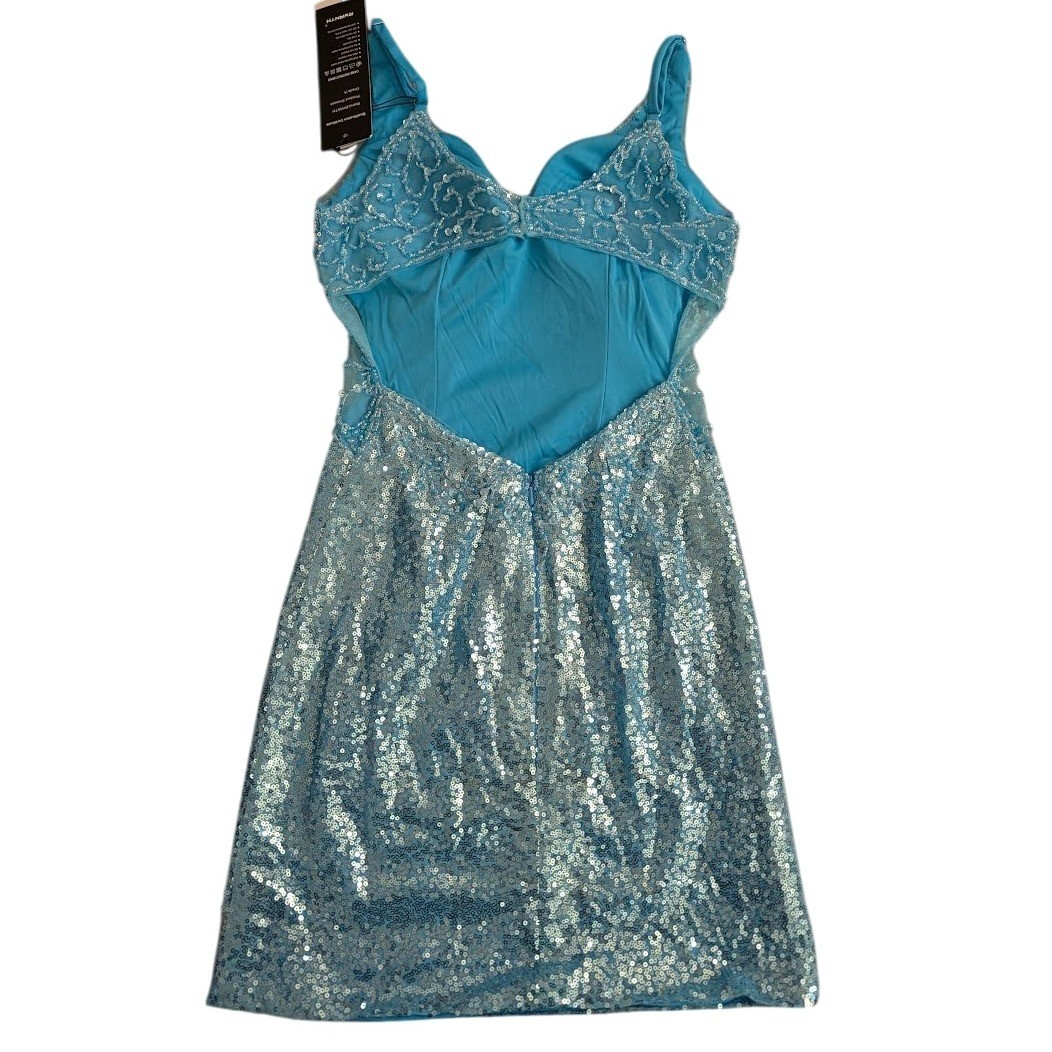 RYANTH Blue Sequin V Neck Mini Dress Sparkly Party Cocktail NEW