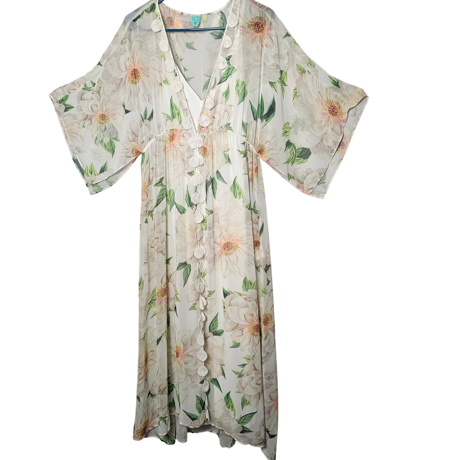 Farm Rio Dahlia Floral Maxi Dress L P Cream Boho Romantic Anthropologie Resort