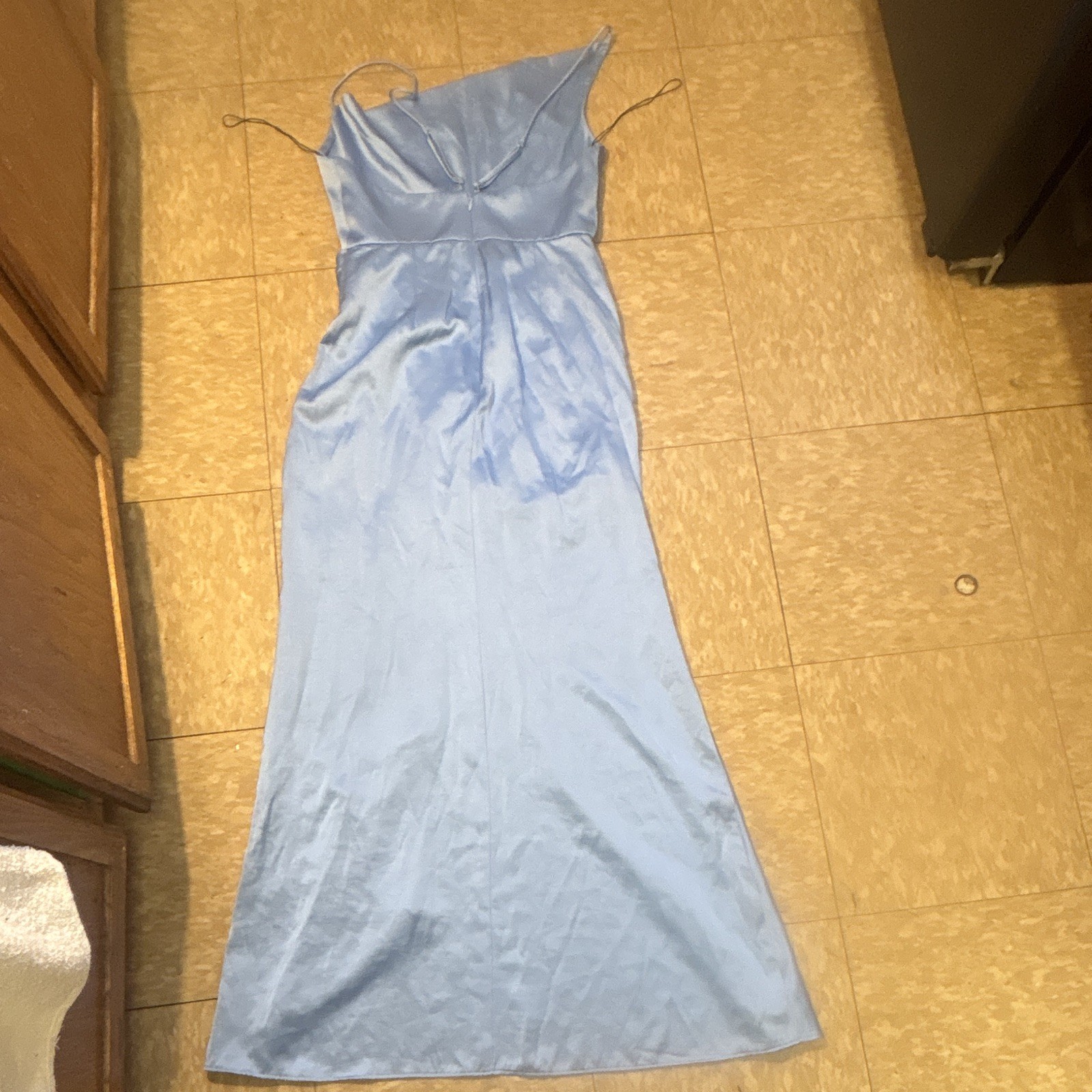 Significant Other Light Blue Solid Satin Maxi Slip Dress 6 AU10 Strappy Zip