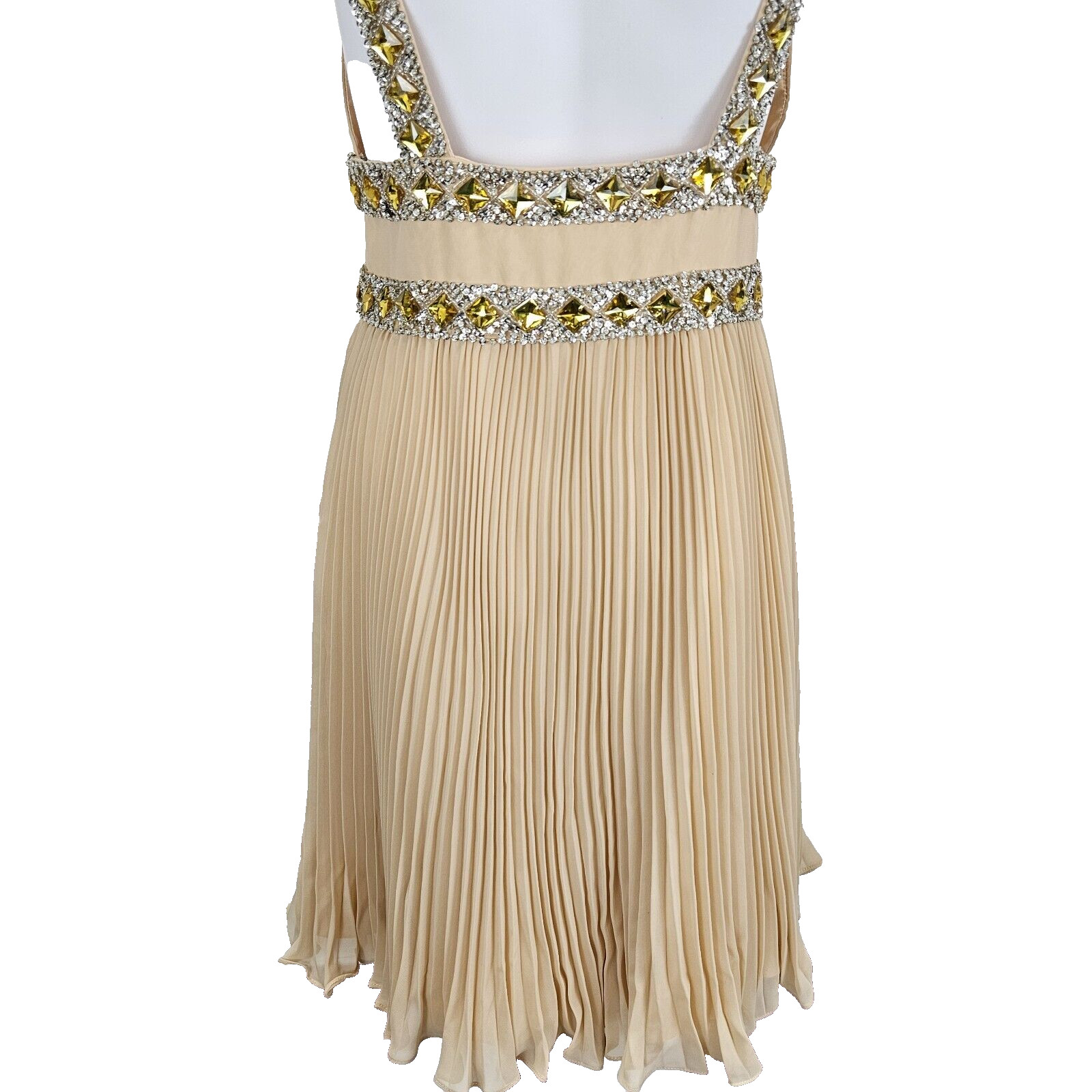 Basix Black Label Dress 6 Beige Pleated Rhinestone Cocktail Evening Prom