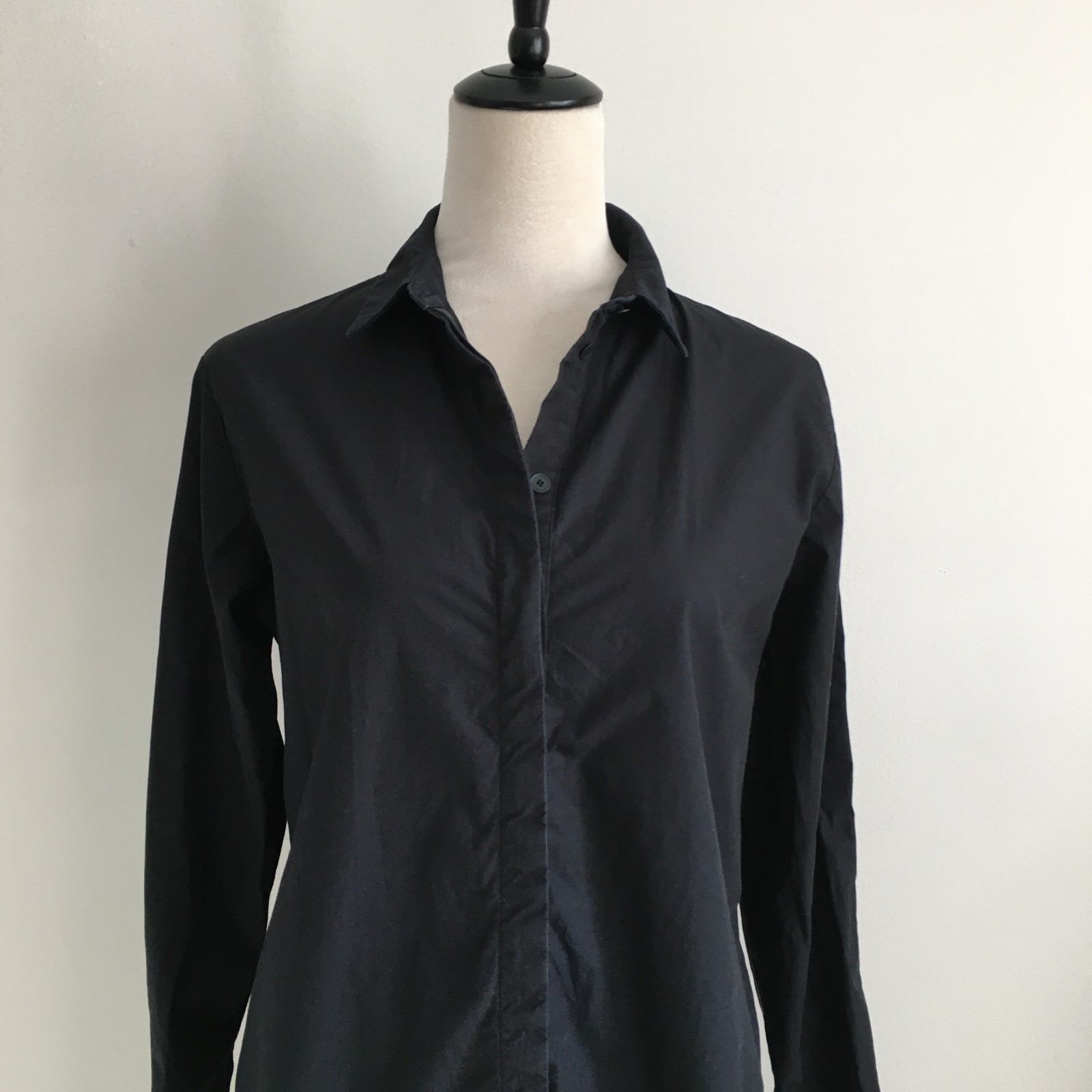 T by ALEXANDER WANG Black Rounded Hem Hidden Button Shirt Dress Womens sz Medium