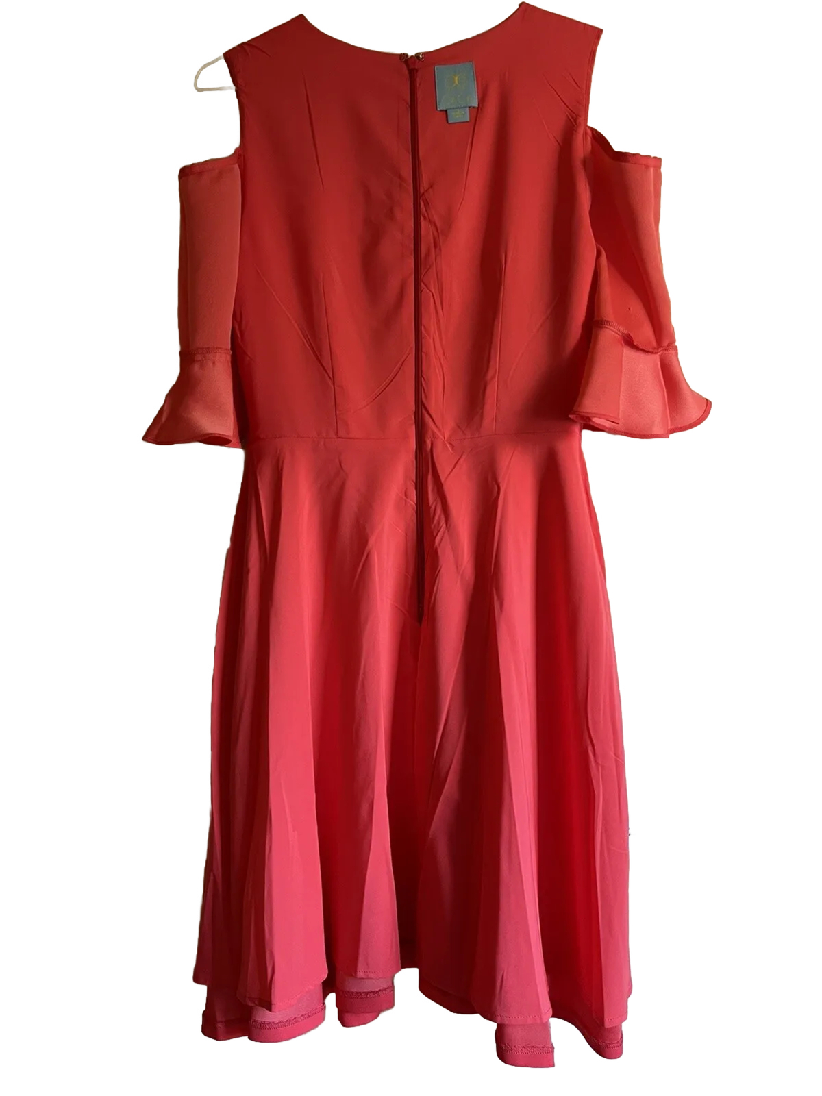 New Cece Orange/Red Size 0 Cold Shoulder Short Sleeve Fit & Flare Ruffle Dress