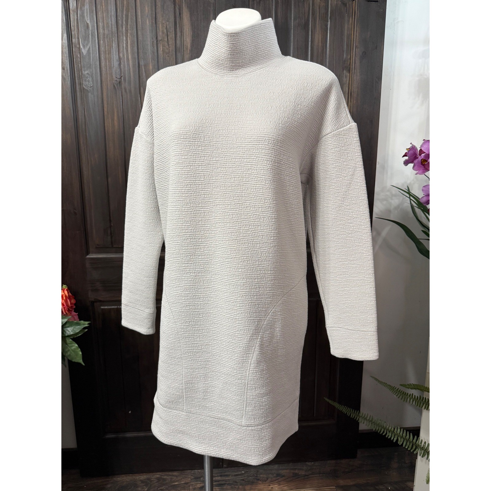 Banana Republic Womens Small Gray Textured Ottoman Knit Mock Neck Sweater Dress