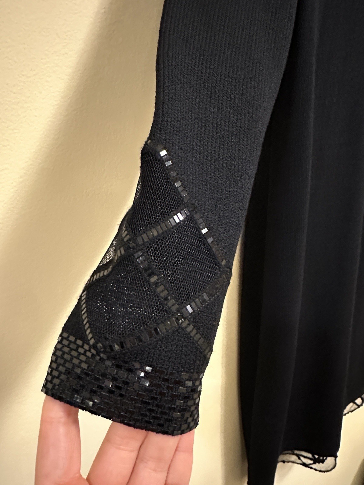 St. John Evening Black Santa Knit Dress Sequins Mesh Pailletes 8