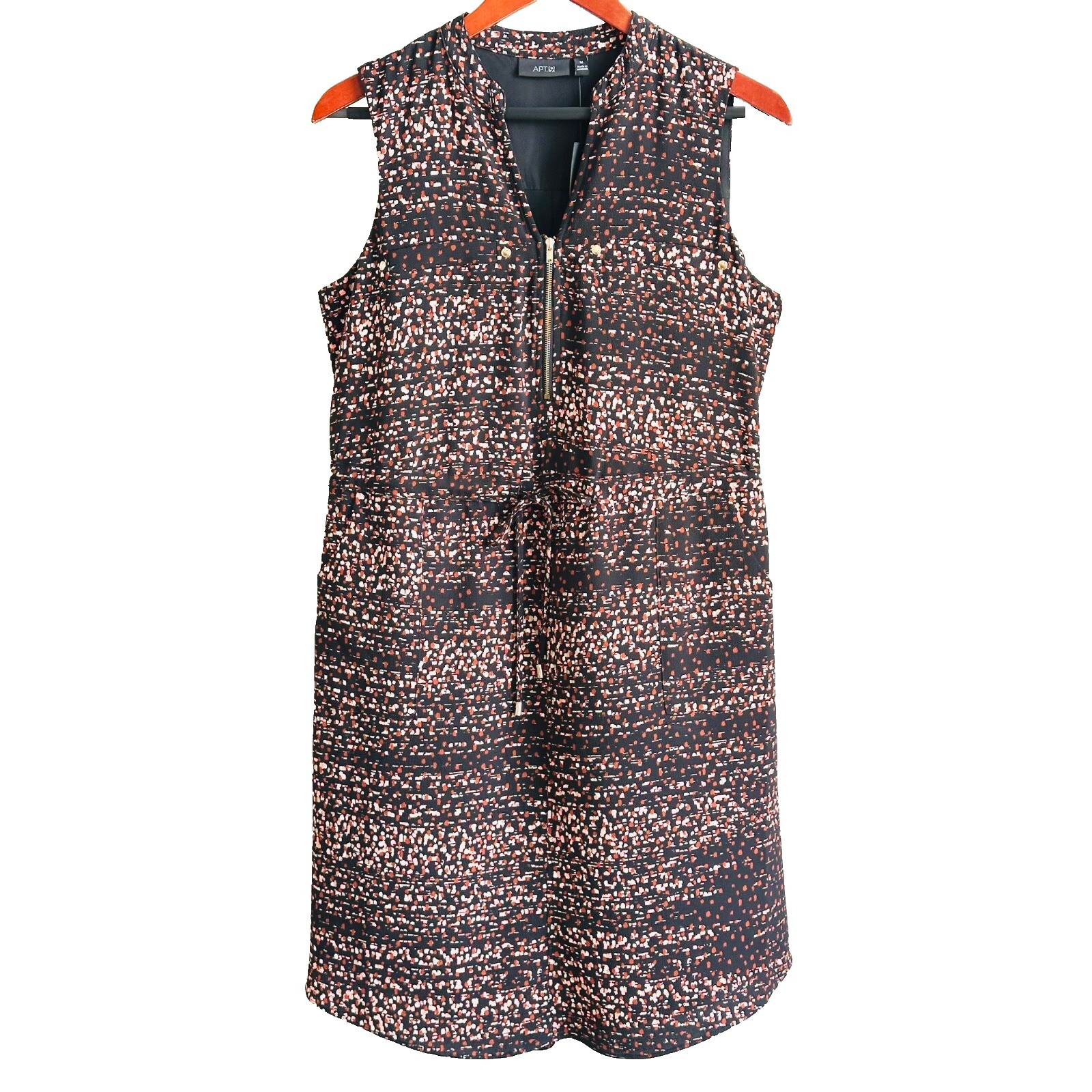 Apt. 9 Sleeveless Shift Dress Zipper Front Black Geometric Women’s Medium NWT