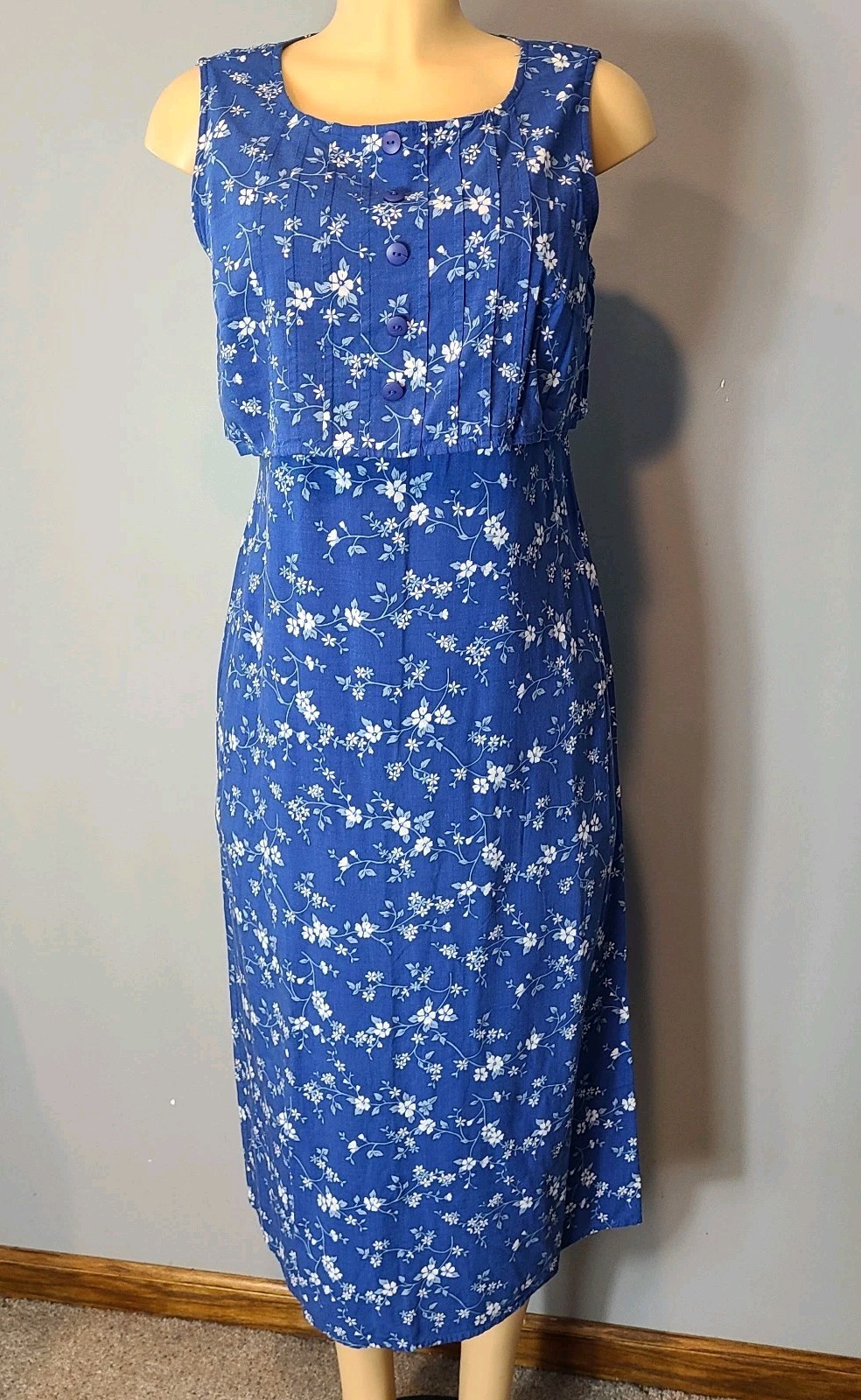VTG 90s Bentley Womens Floral Midi Dress Size 10 Blue Cottage Romantic Feminine