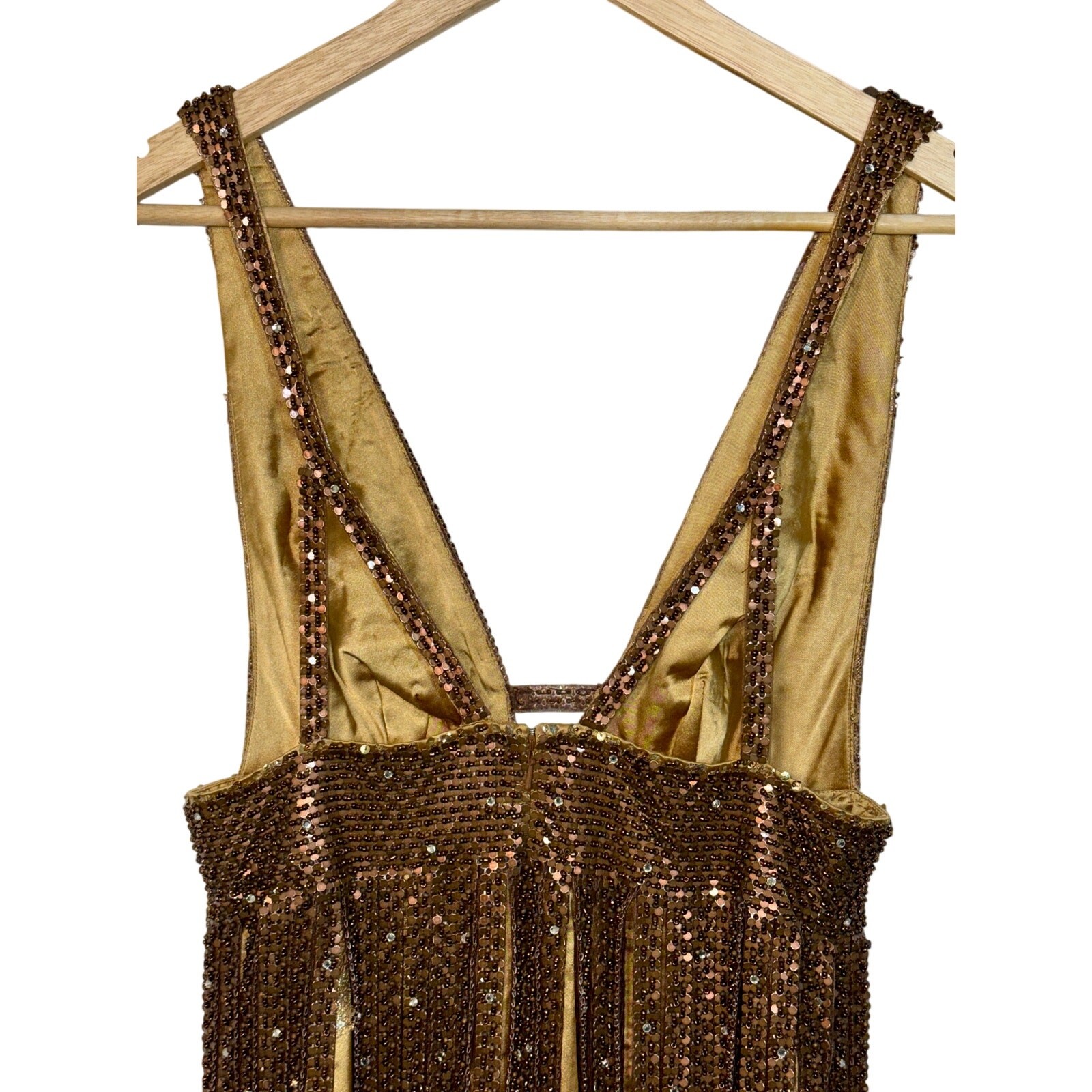 NWT Mandalay Gold Beaded Fringe Studded Sequin Mini Cocktail Party Dress Size 10