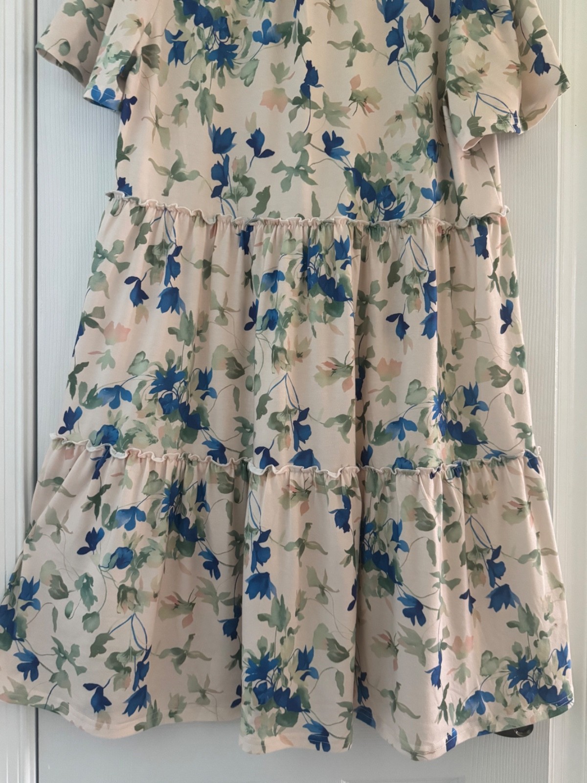 Womens Abstract Floral Soft & Versatile Tiered Pullover SUMMER DRESS Sz L – EUC