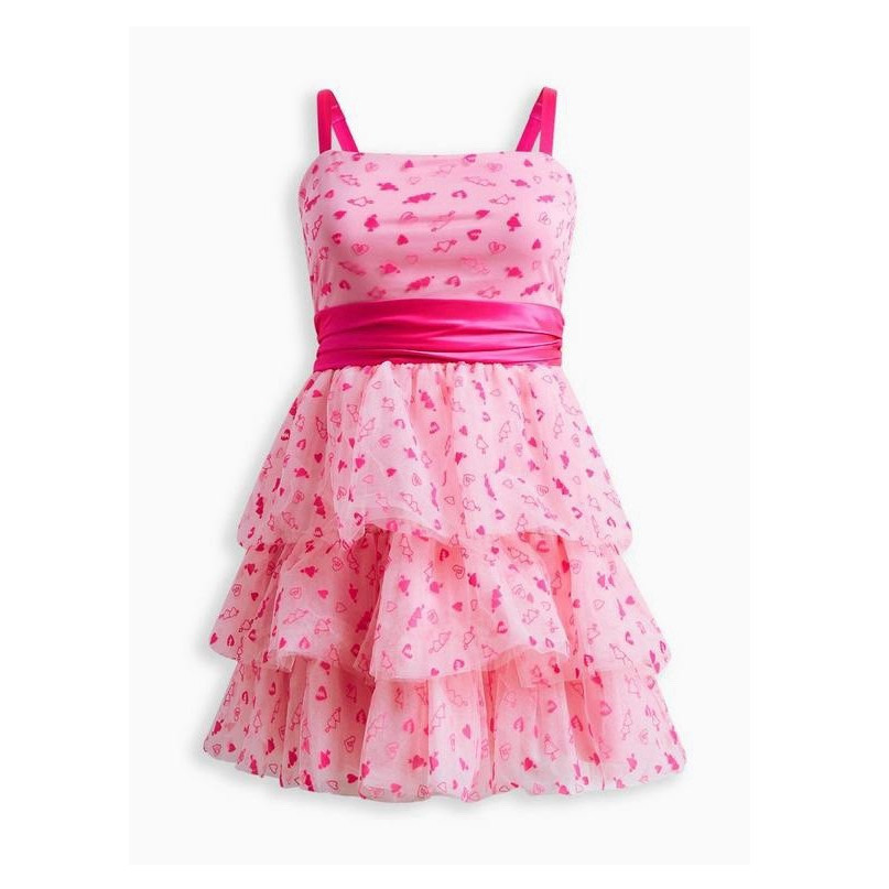 Torrid x Betsey Johnson Pink Heart Tulle Mini Dress Ruffle Bow Layered Sz 10