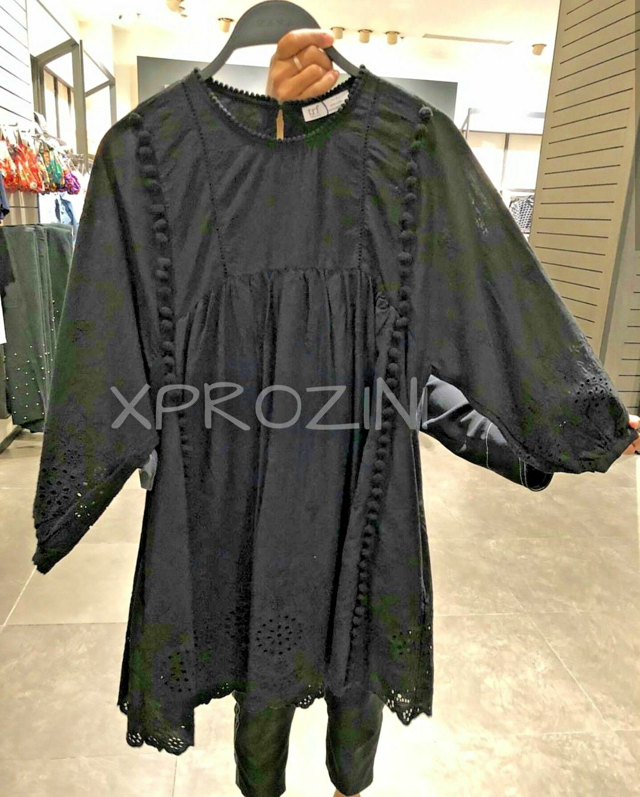 DEFECT Zara Embroidered Perforation Dress Black XS Boho Cottagecore Whimsigoth