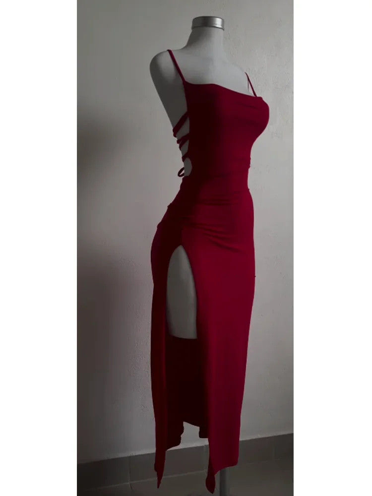 Sensual Summer Long Dress with Deep Split and Braided Back Dress