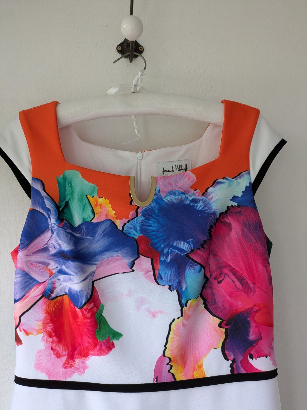 Joseph Ribkoff Multi Floral Mix Shift Dress With Stretch Cap Sleeve Size UK 12