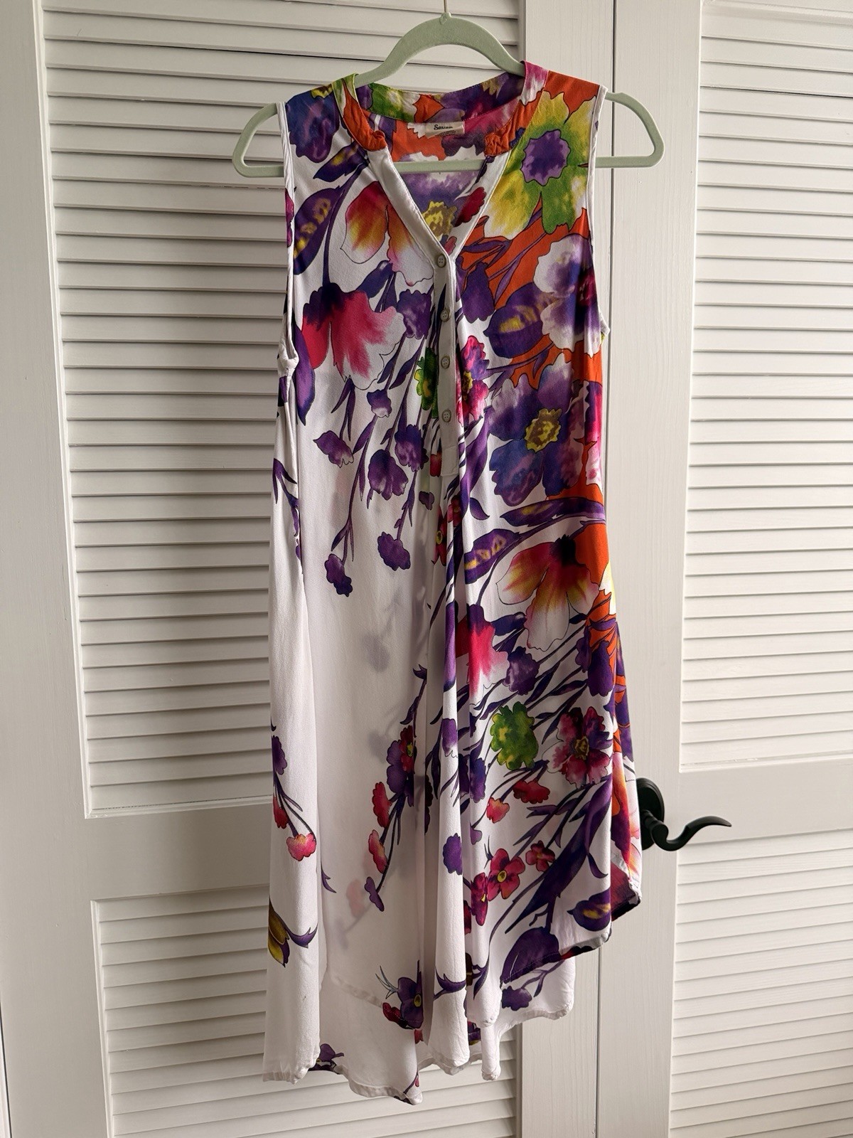 Seven Islands Floral Lagenlook Handkerchief Hem Dress Tunic XL Rayon