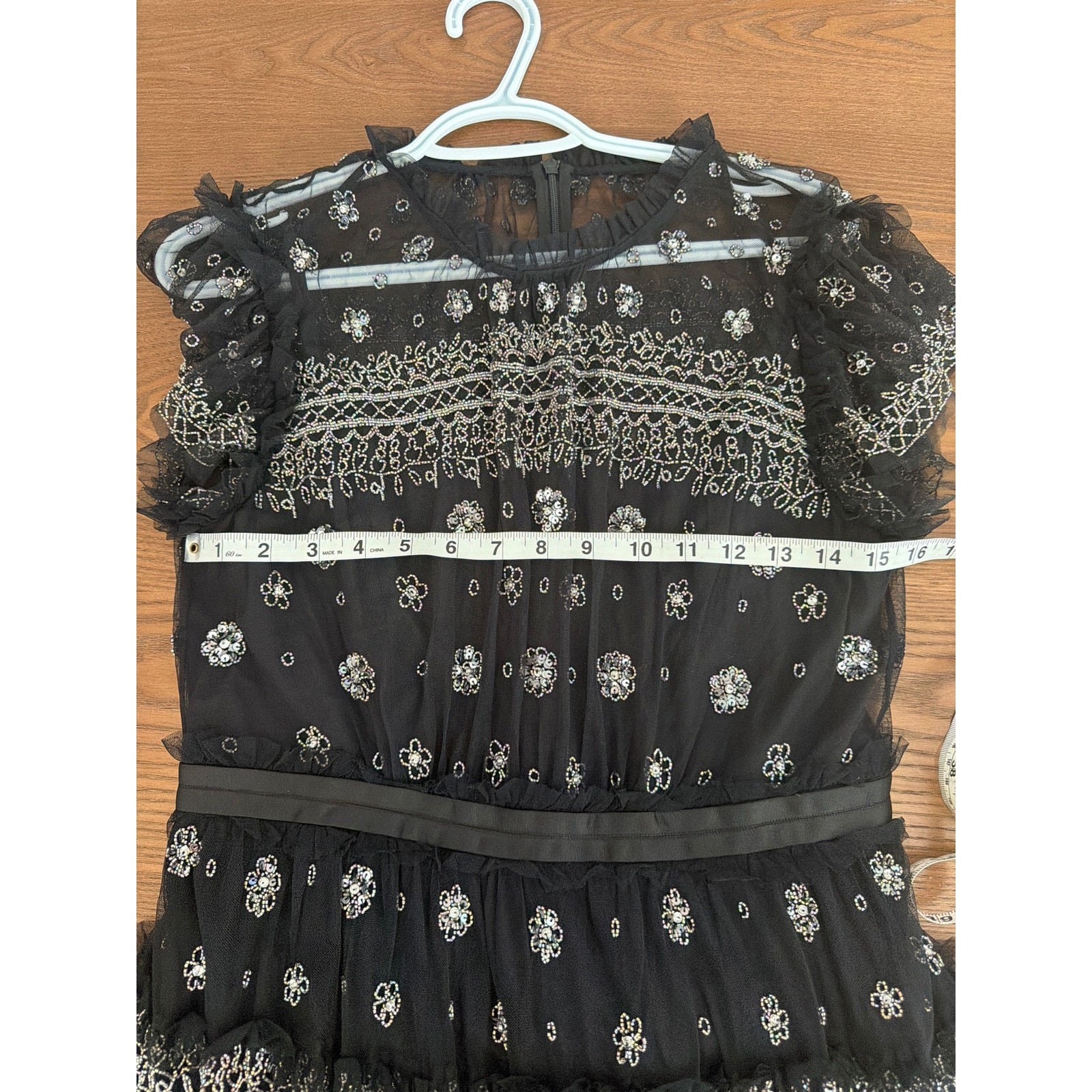 Needle & Thread Black Andromeda Embellished Tulle Mini Dress Black Sz US 8