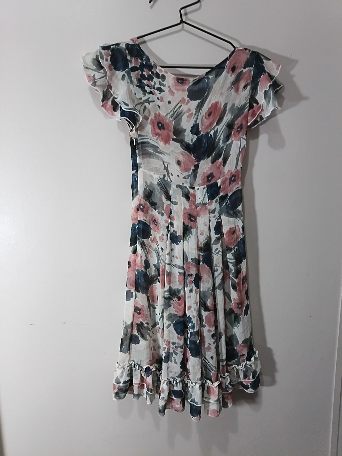 Dorothy Perkins Size 6 Short Sleep Blue Beige Sheer Linen Dress