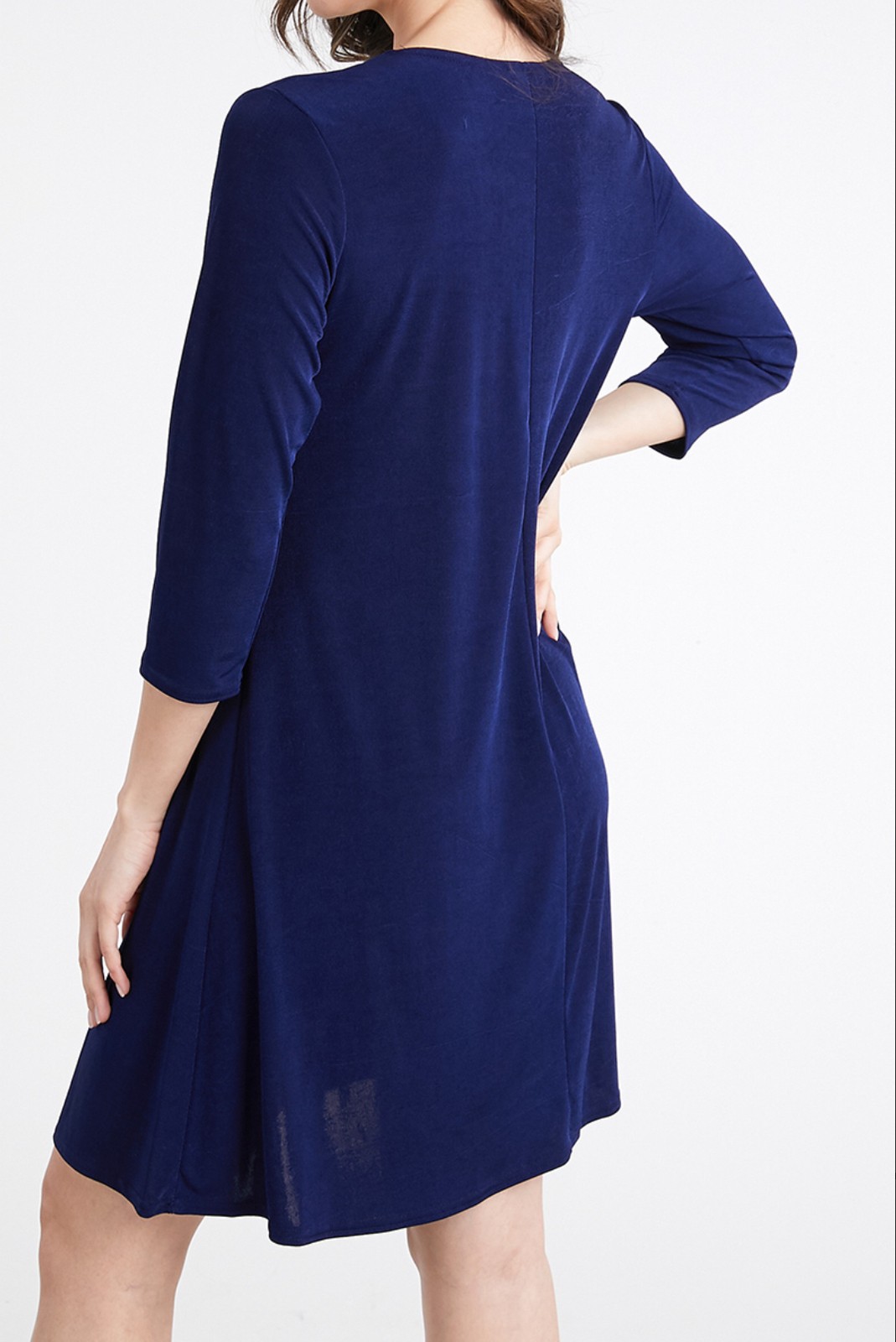 JOSTAR 3/4 SLEEVE DRESS Poly Spandex SLINKY Stretch Knit Navy Blue S M L XL