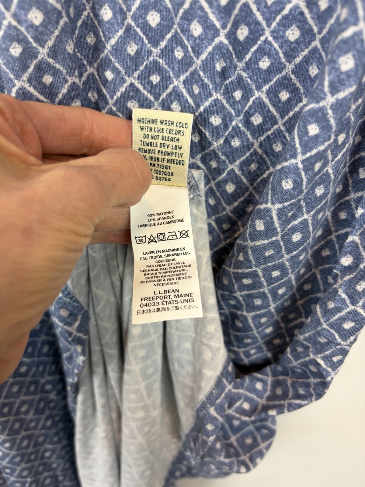 LL Bean Knit Dress Womens Small Print Empire Waist Summer Comfort Casual Coastal