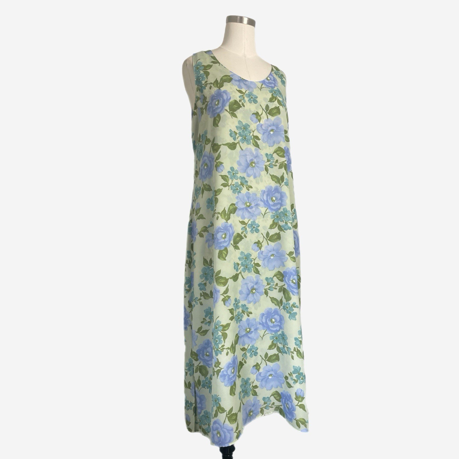 Vintage Y2K Studio Ease Sage green floral column sack midi dress tie back L/XL