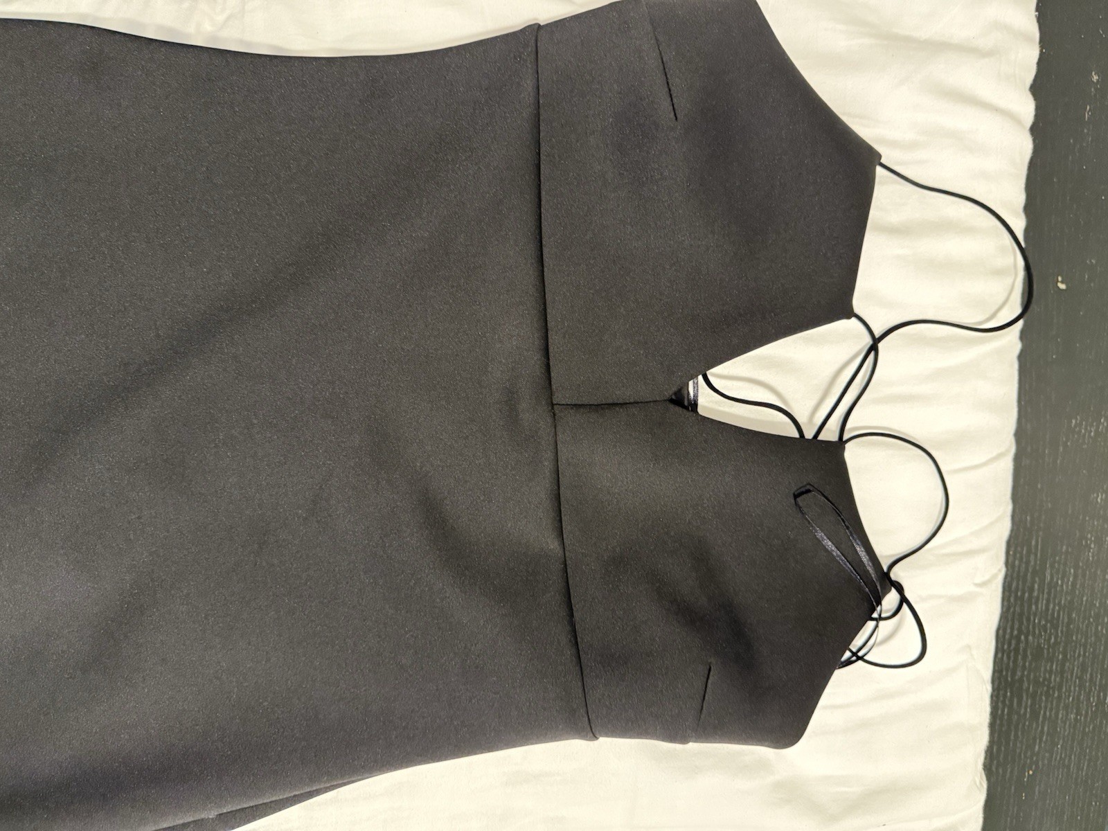 GUESS Black Satin Bodycon Mini Dress Women’s Size M V-Neck Strappy Back Zip