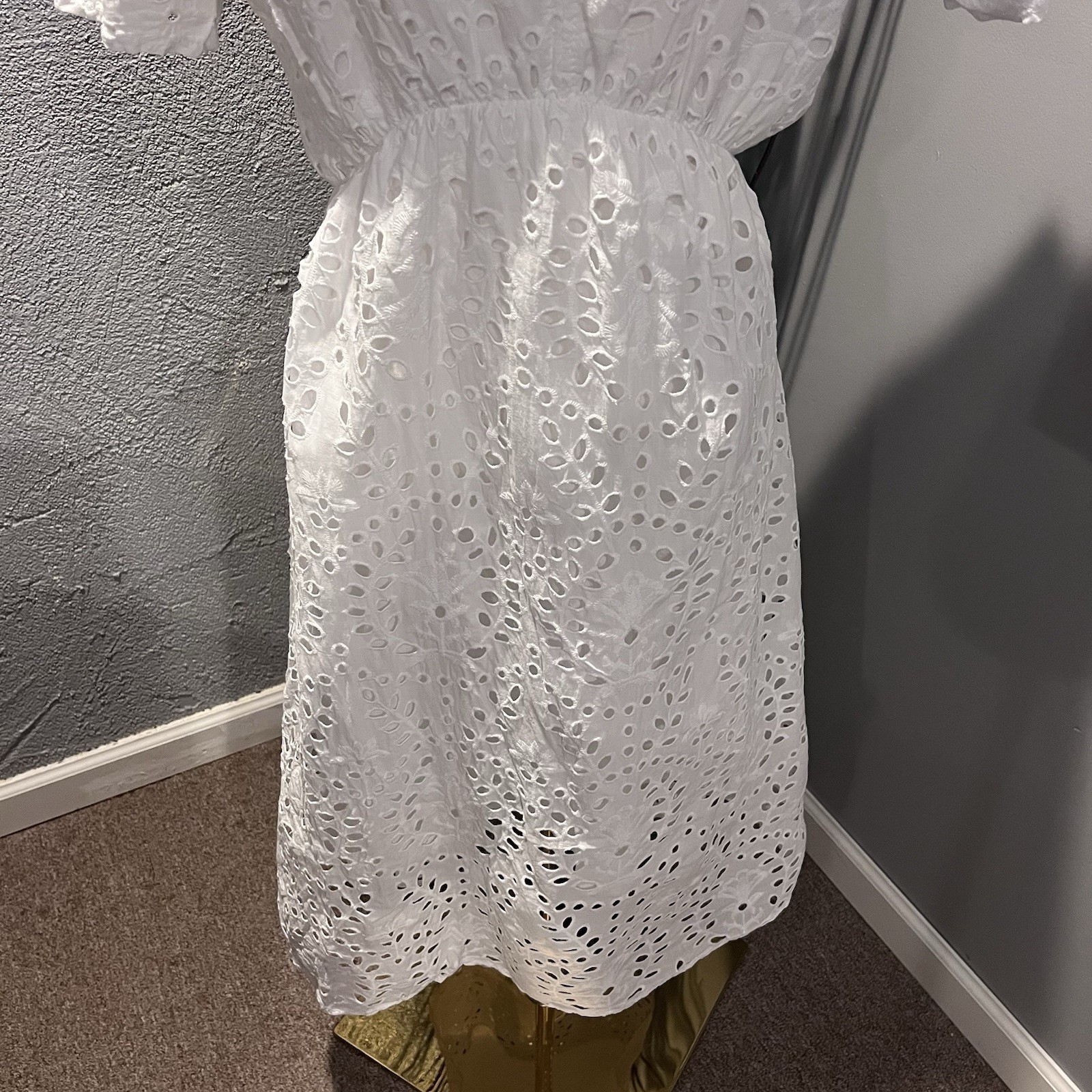 VALENTINA NALDI WHITE COTTON EYELET MIDI DRESS SIZE X-LARGE MADE IN ITALY
