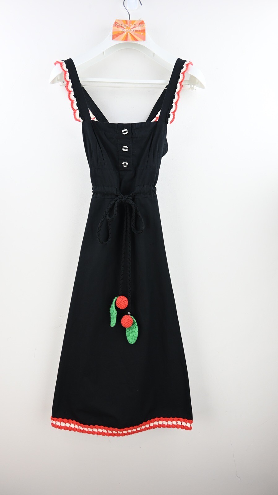 Sonia Rykel Cross back pinafore dress with crochet cherries & trim size EU38/M