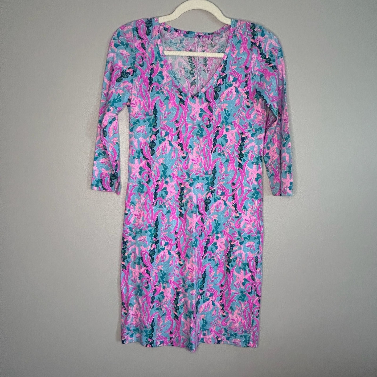 Lilly Pulitzer Tessa V-Neck 3/4 Sleeve Knit Dress in Seaweed Samba