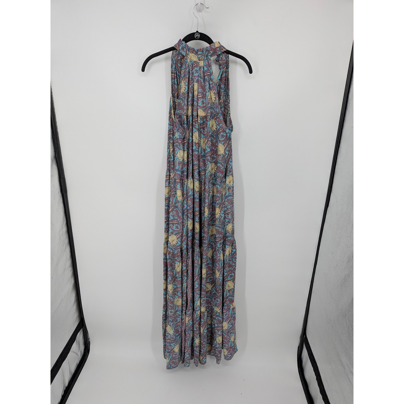 Karma Highway Maxi Dress Womens One Size Blue Paisley Floral Halter Tiered Silky