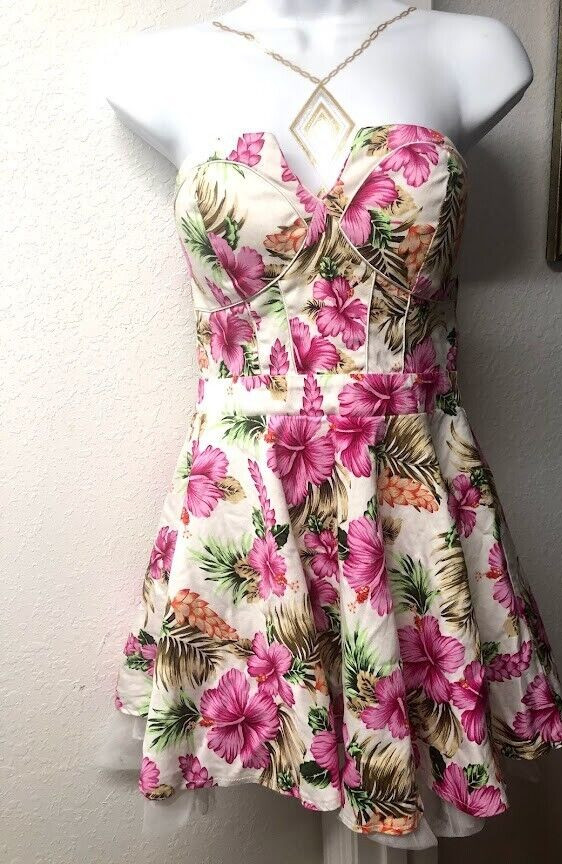 Love Culture Dress Womens M Floral Strapless Sweetheart Neck Multicolor Summer