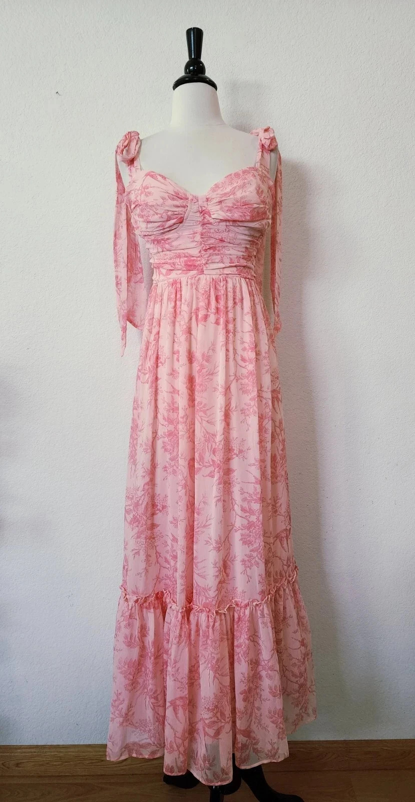 New Anthro Maxi Dress Size Large Pink Coquette Wedding Bow Prom Formal