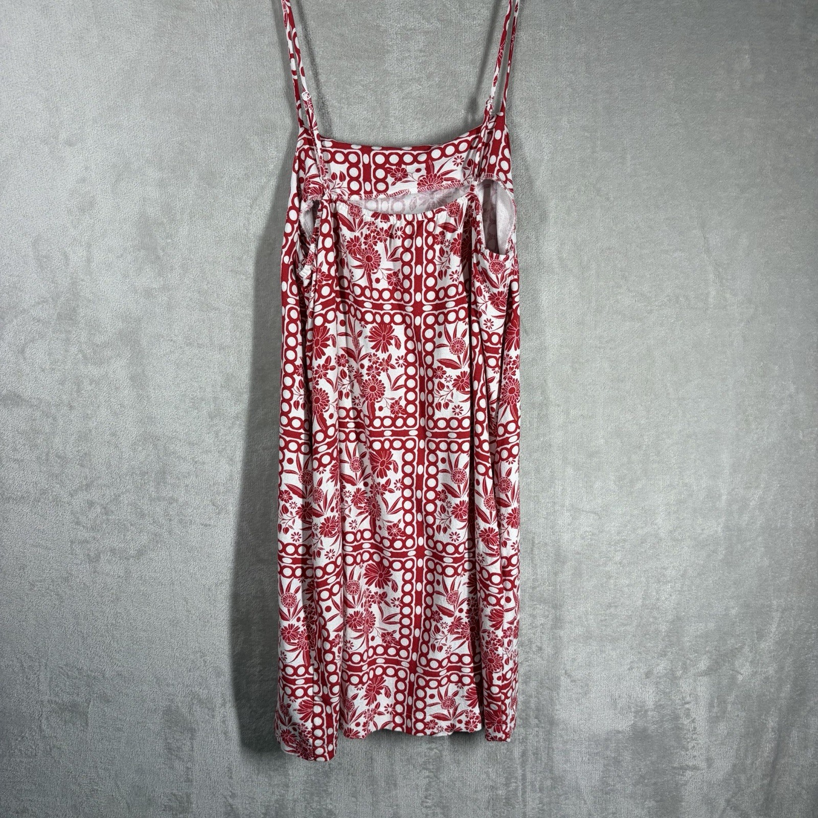 Mediterranean Tile Print Mini Dress Size M Red Floral Euro Summer Tomato Girl
