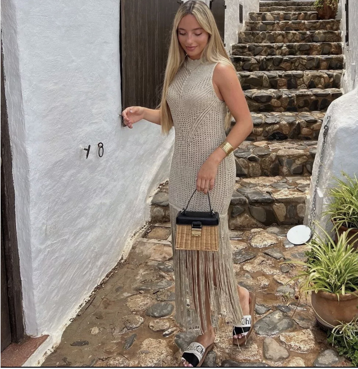 Zara METALLIC THREAD FRINGED LONG KNIT TOP Dress S M L XL GOLDEN NWT 2653/004