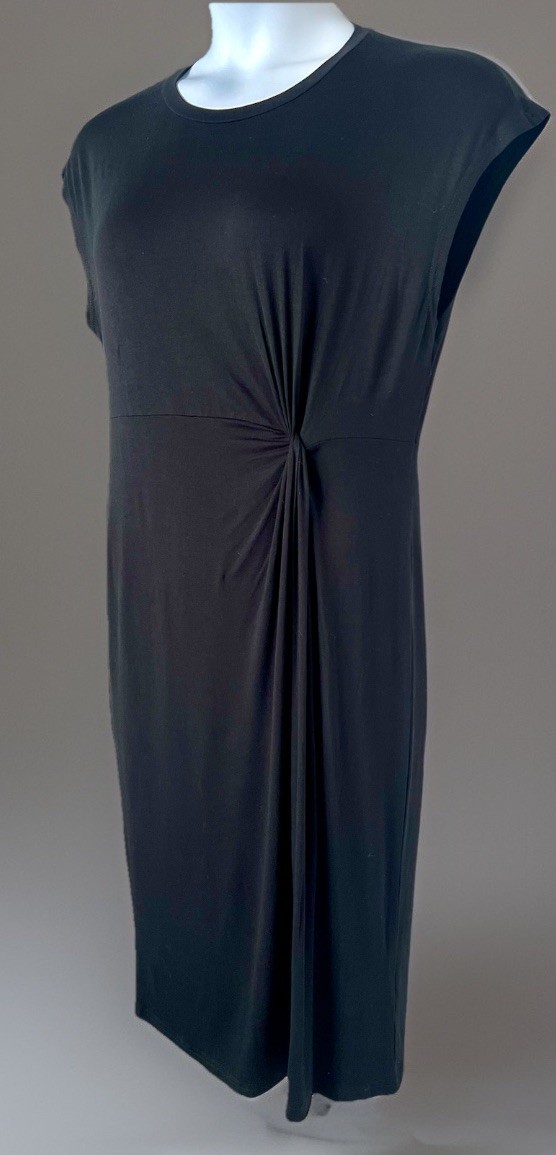 Exclusive Black Ultra Thin T-shirt Twist Tie Midi Dress Cap Sleeve Dress Sz: L