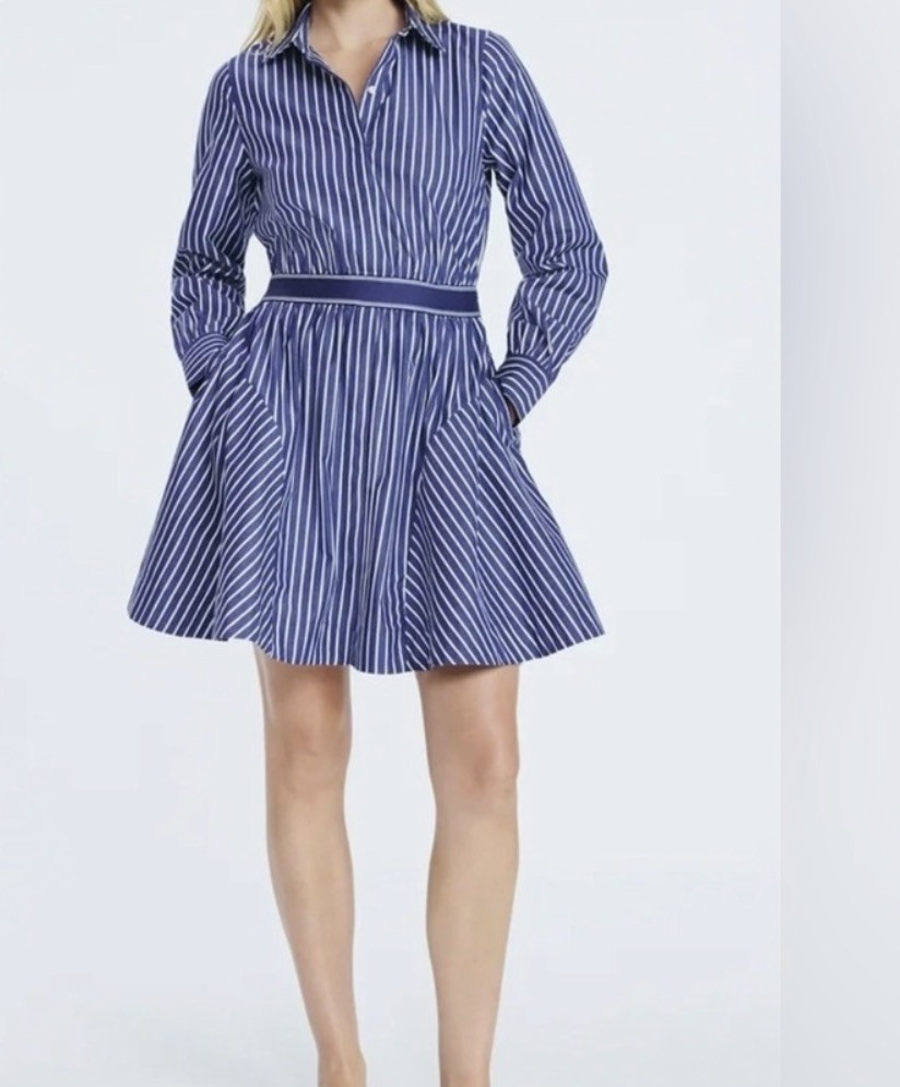 Free Assembly Women’s blue Striped long sleeve with collar shirt dress size M