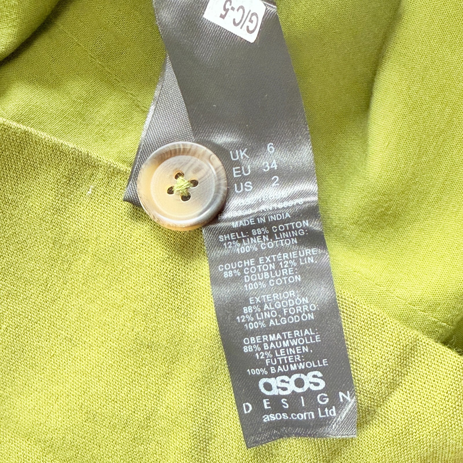 Asos Design Made In India Cotton Linen Green Button Dress