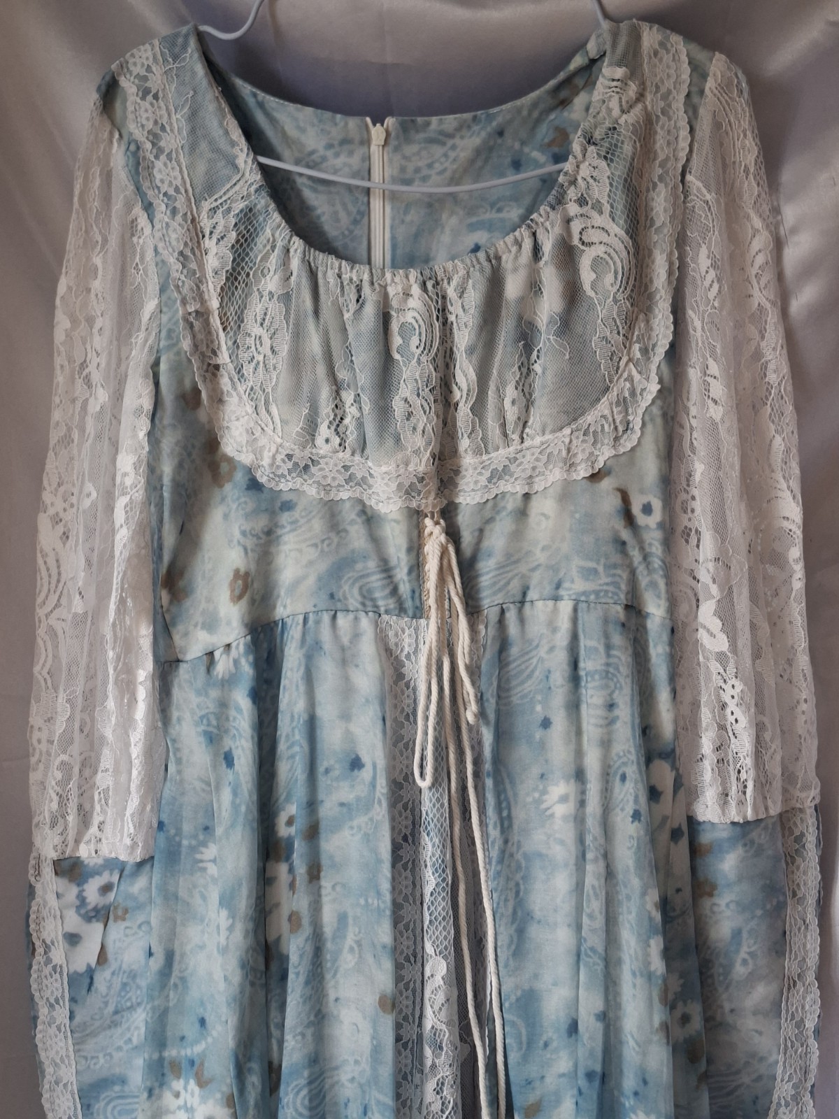 Vintage Style 70s Boho Prairie Maxi Dress Lace Floral Paisley Hippie NO TAGS M