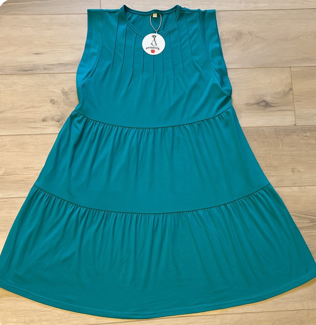 NWT Anrabess T Shirt Dress Size L Teal Sleeveless Tiered A-Line Pockets