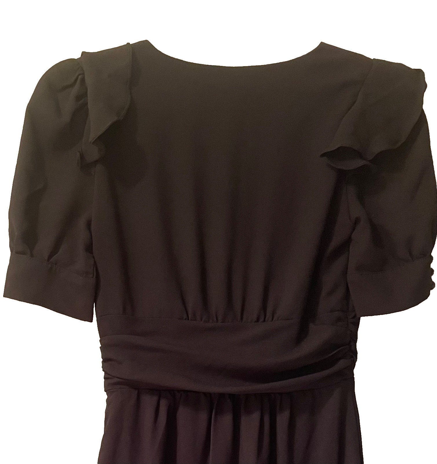 Review Dress Size 6 Black Pleated Ruffle Buttons Chiffon Fit & Flare Party Work