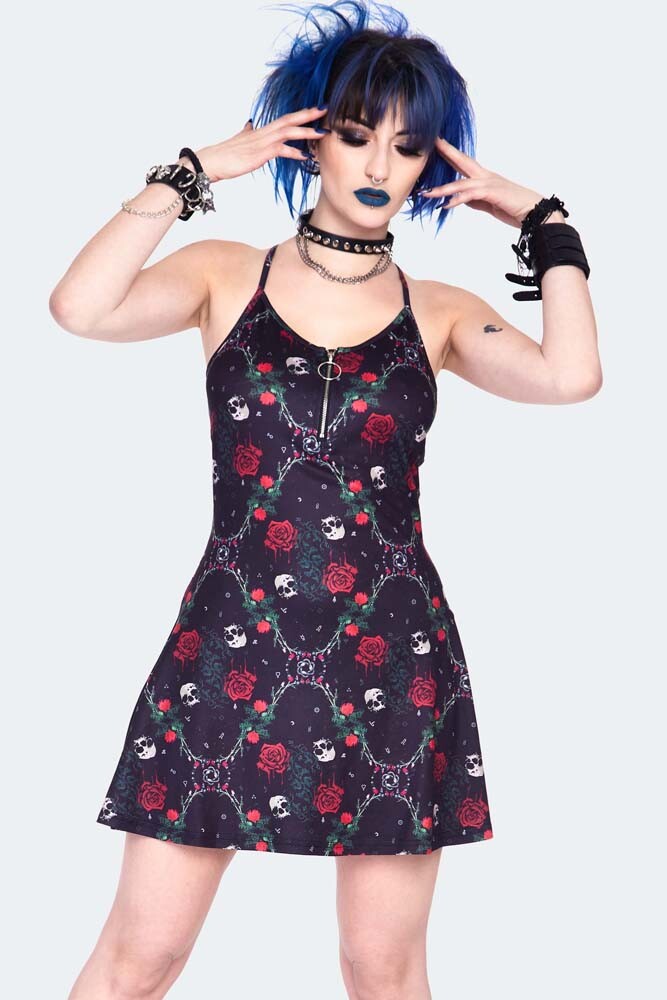 JAWBREAKER SKULL AND ROSES CAMI STRAPPY DRESS BLACK XS S M L XL XXL ROCK CHIC