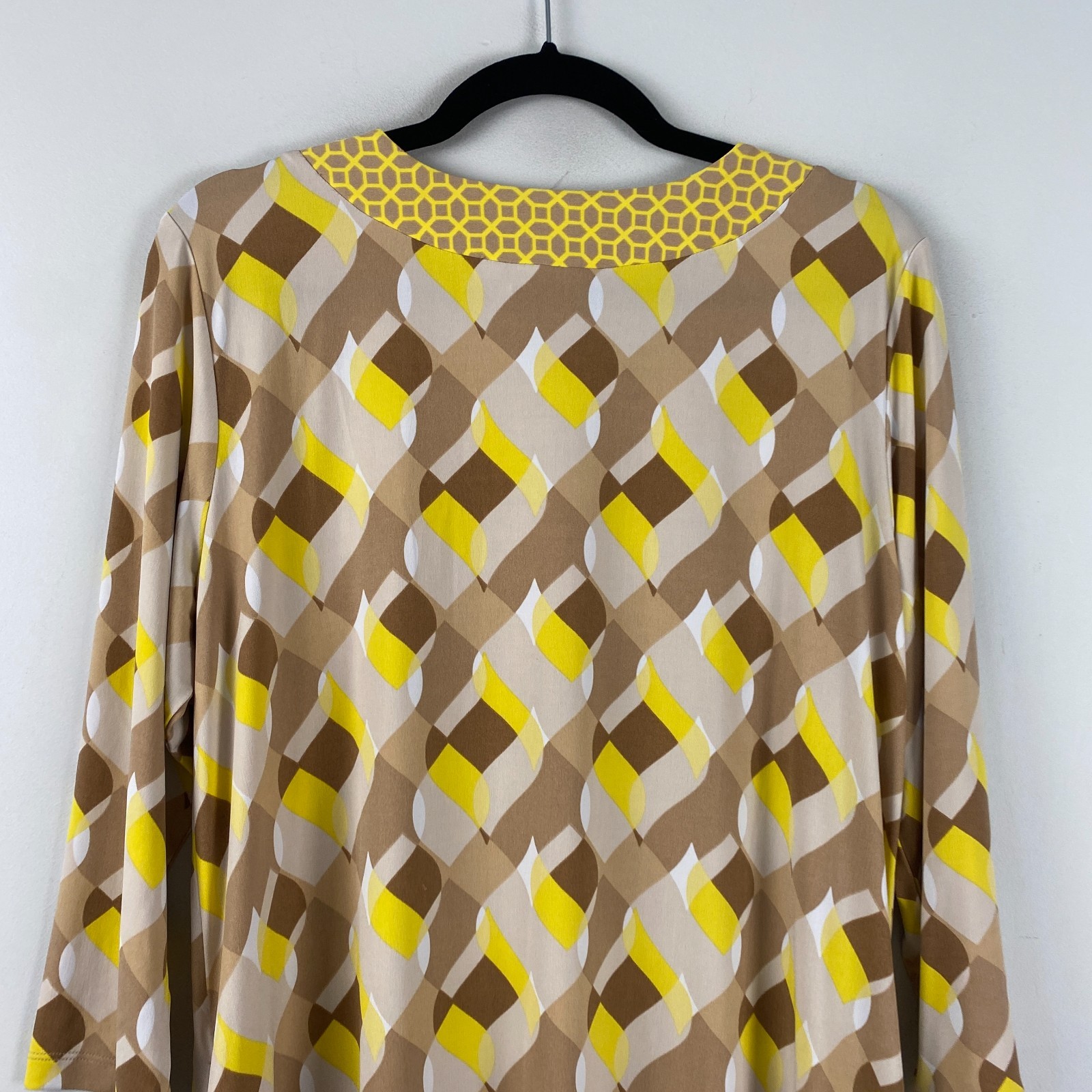 Susan Graver Printed Liquid Knit Split Neck Dress Size Petite Large Pockets