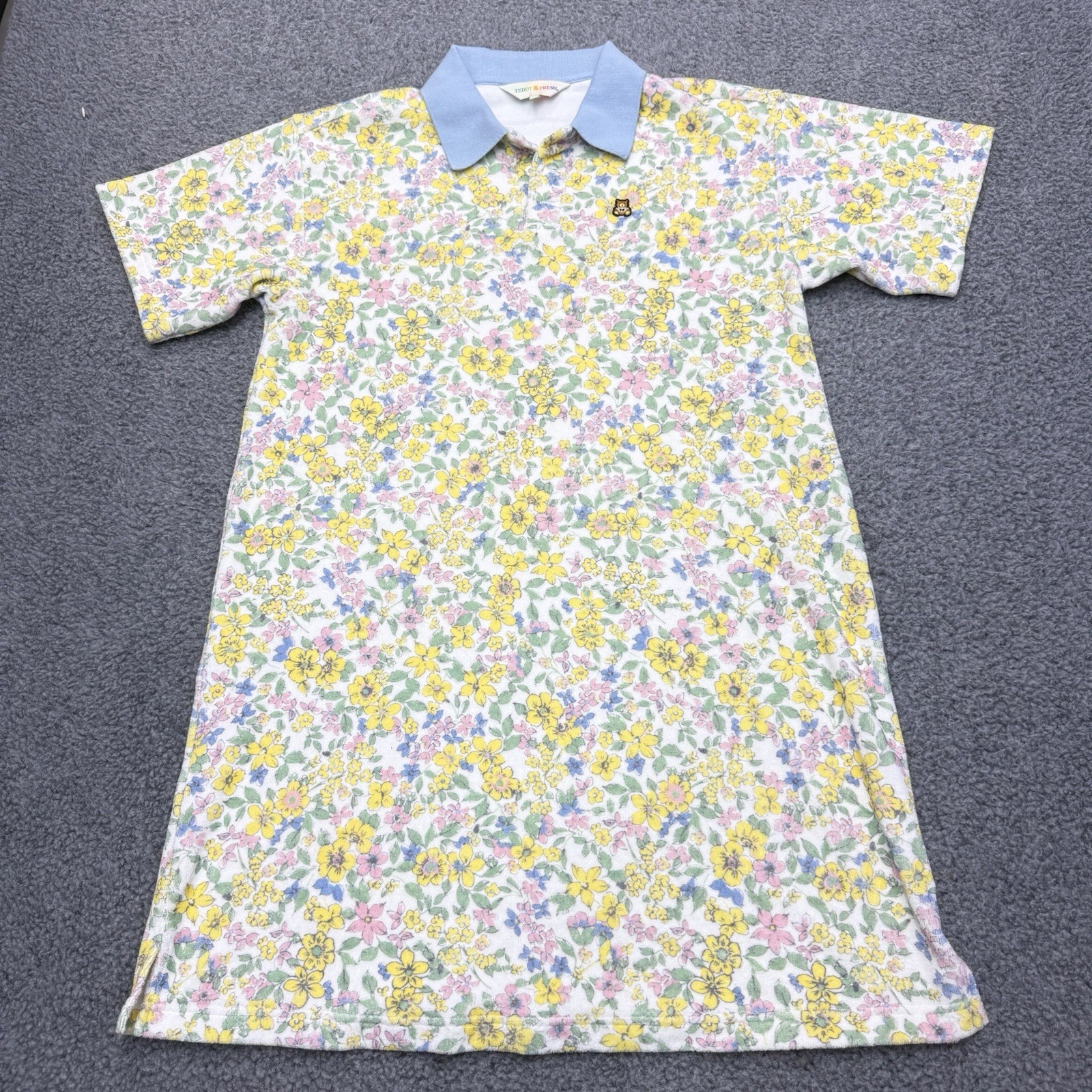 Teddy Fresh Terry Polo Shirt Midi Dress Womens S/M Floral