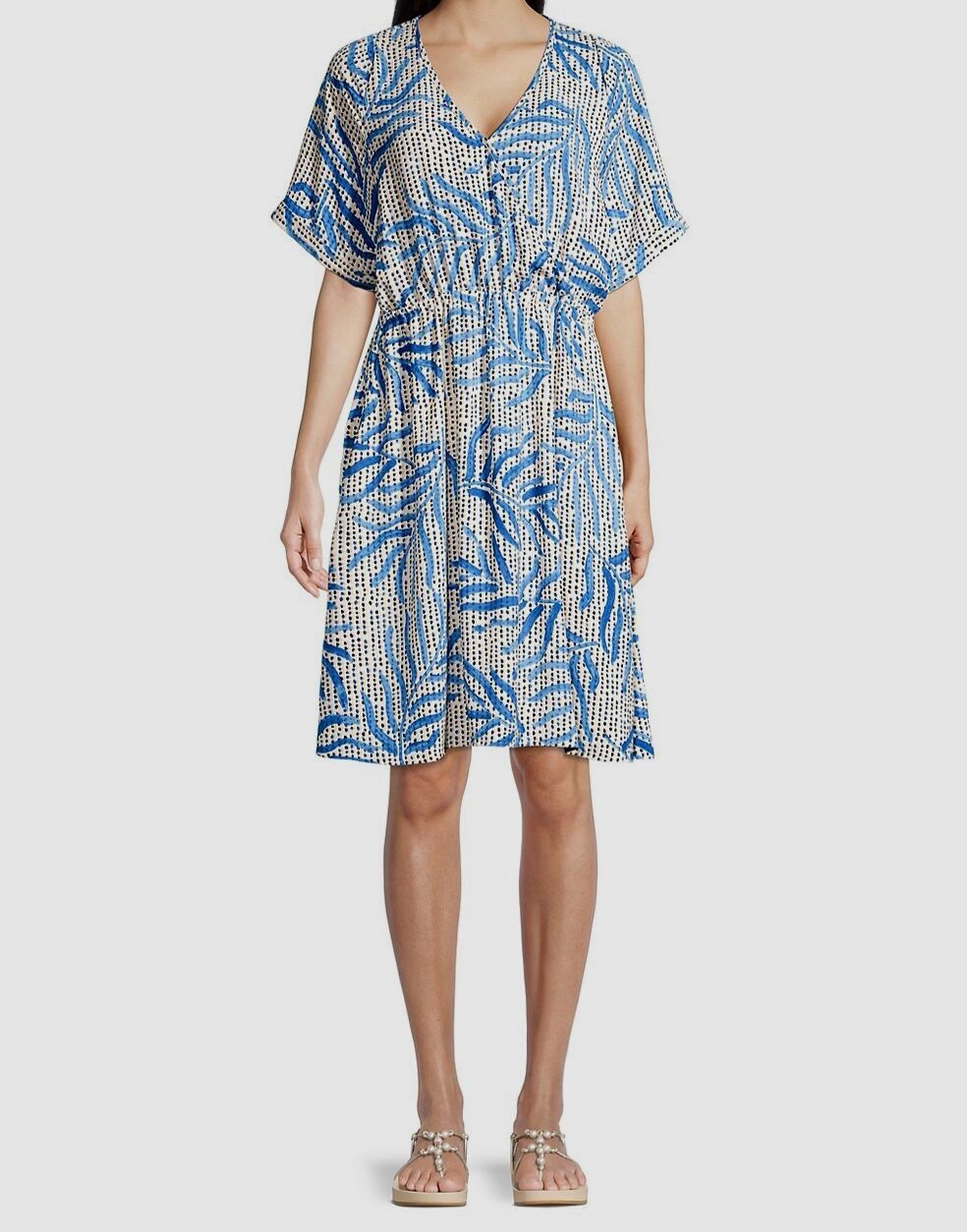 $169 Nic+Zoe Women’s Blue Self-Tie Palm Dot Fit & Flare Dress Size M