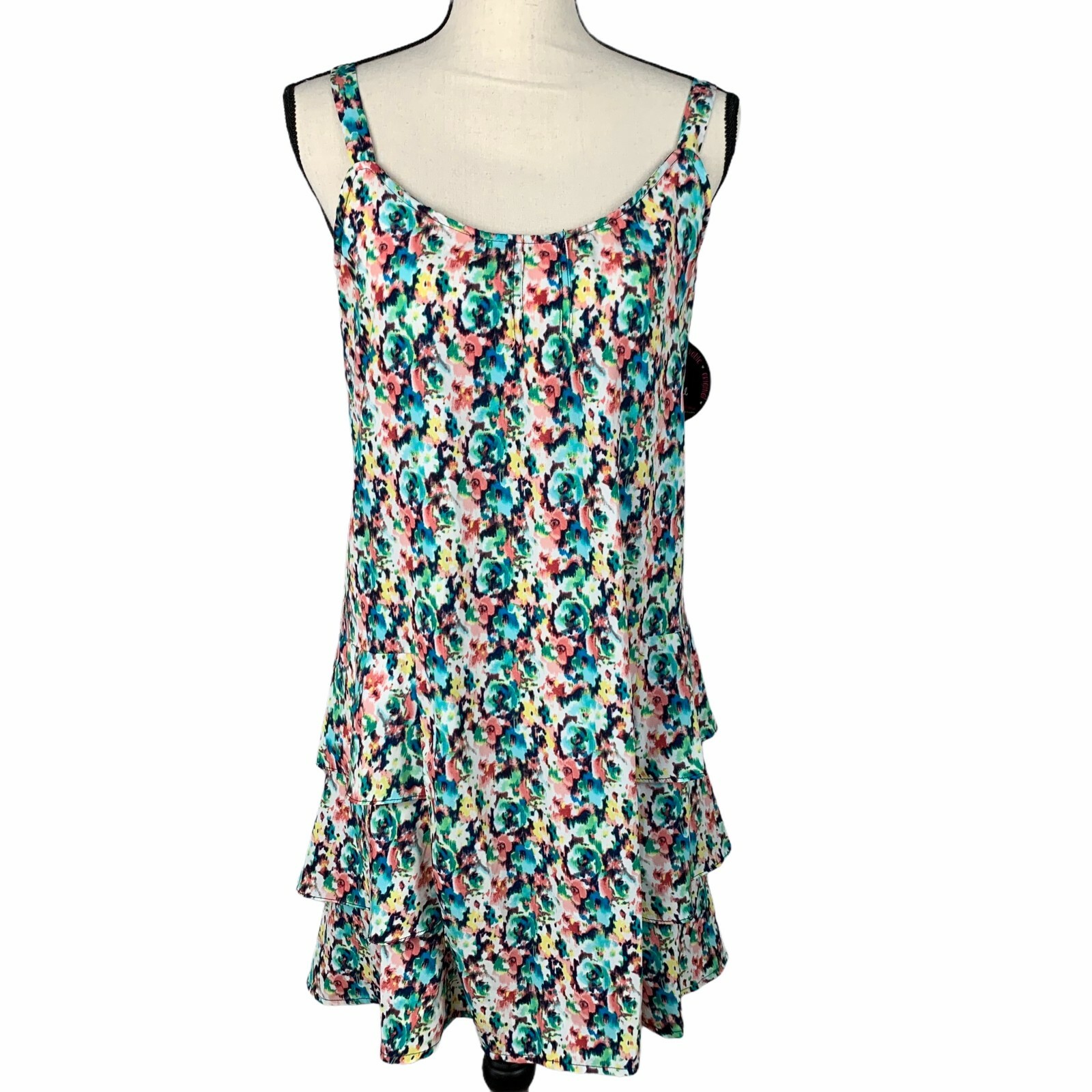 BeBop Ruffled Floral Sundress Women Medium Above the Knee Tie Back Flirty