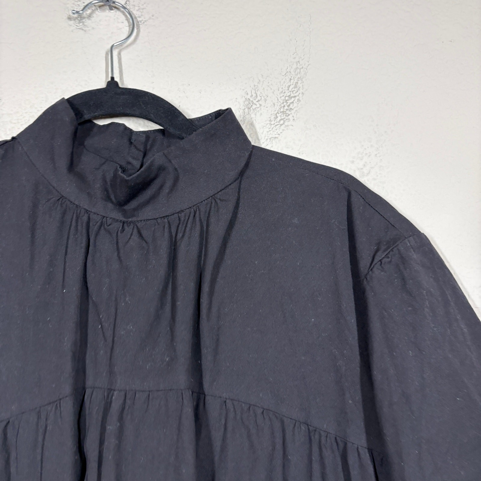 Everlane Small Mock Neck Tiered Midi Dress Black Cotton Side Pocket