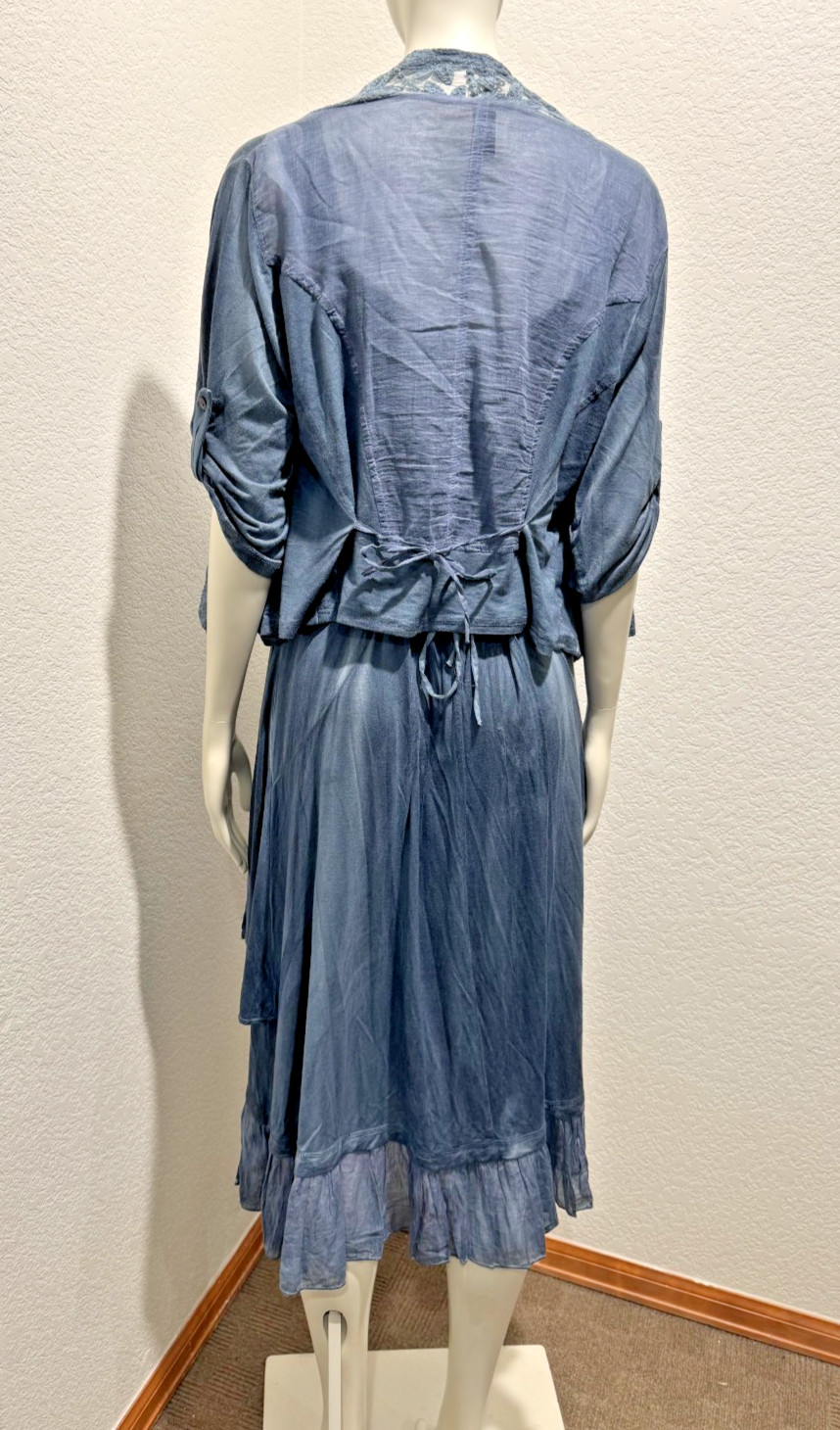 SACRED THREADS Embroidered Lace Tie Back Midi Dress w Jacket & Scarf Boho S/M