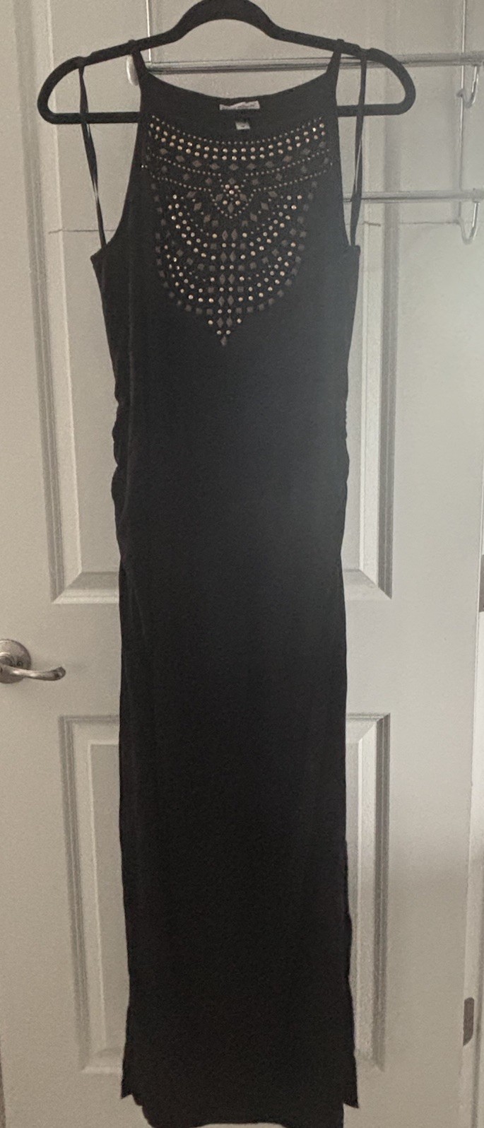 Liz Lange Women’s Maternity Tank Maxi Dress Black/gold Ruching, Size M