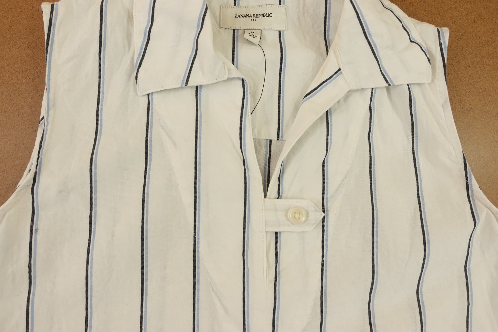Banana Republic Womens Medium White Navy Stripe Poplin Sleeveless Mini Dress NWT