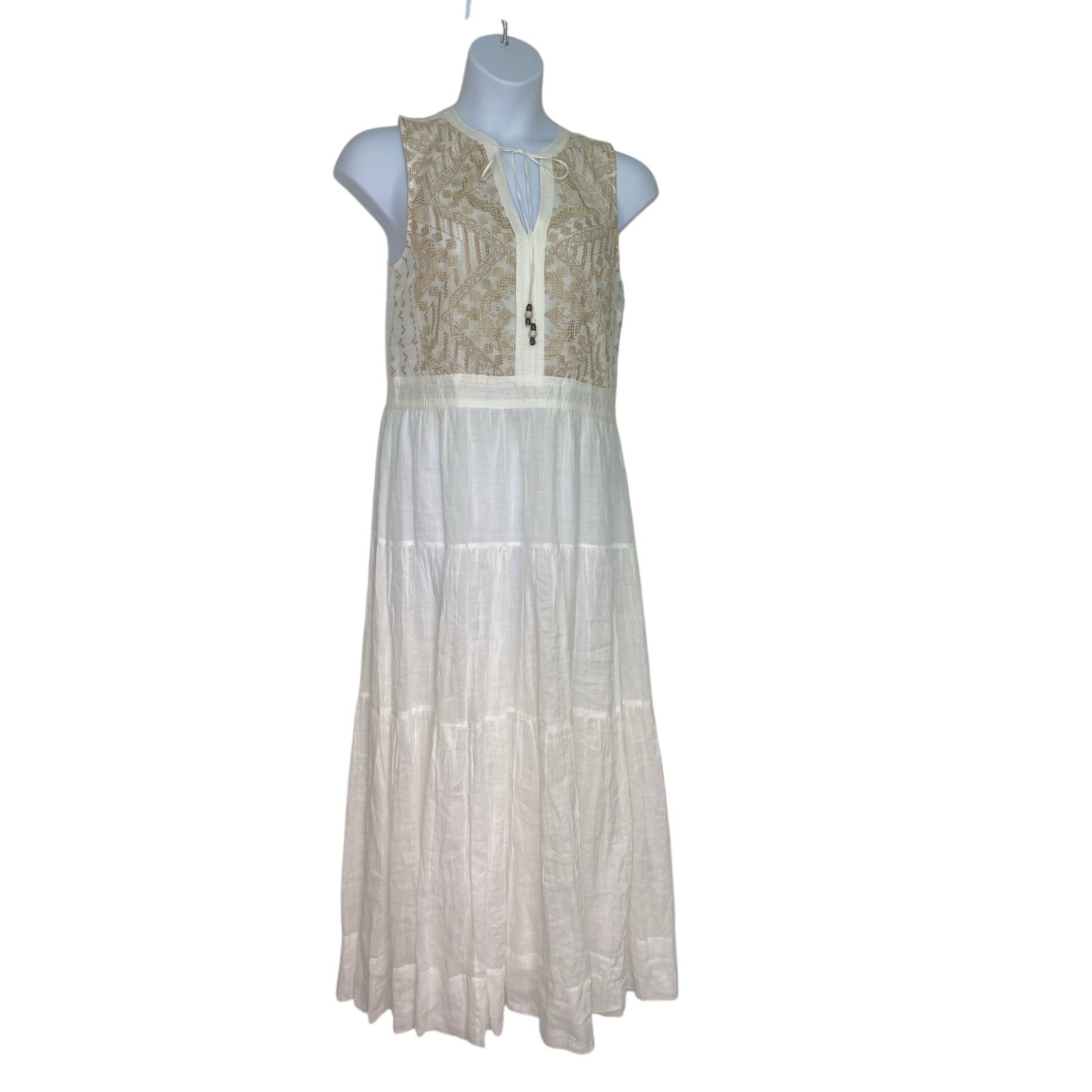 European Summer NWT SUNDANCE Verity Maxi Dress Stitch Tonal Embroidery Size M
