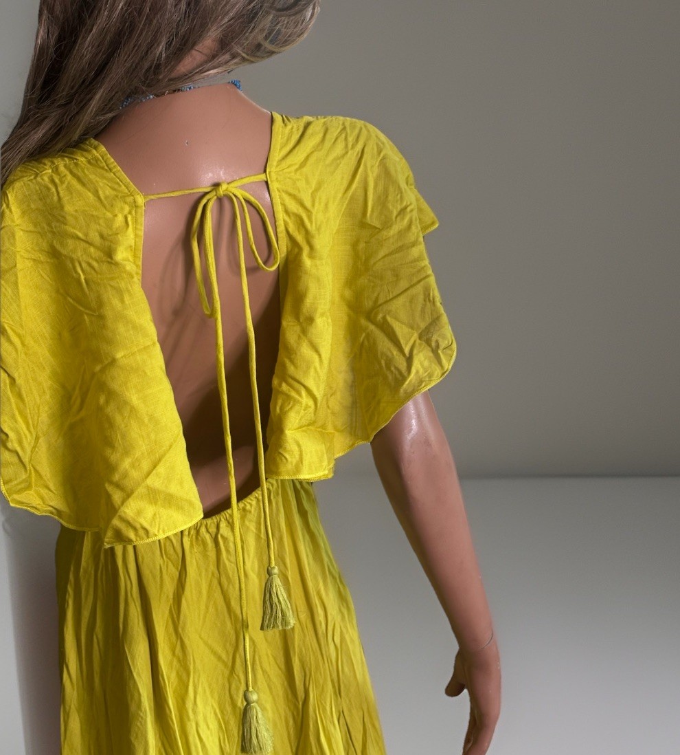 NWOT Flowing Backless Tassels V-neck/Flutter Sleeves Maxie Dress Boho/Summer M/L