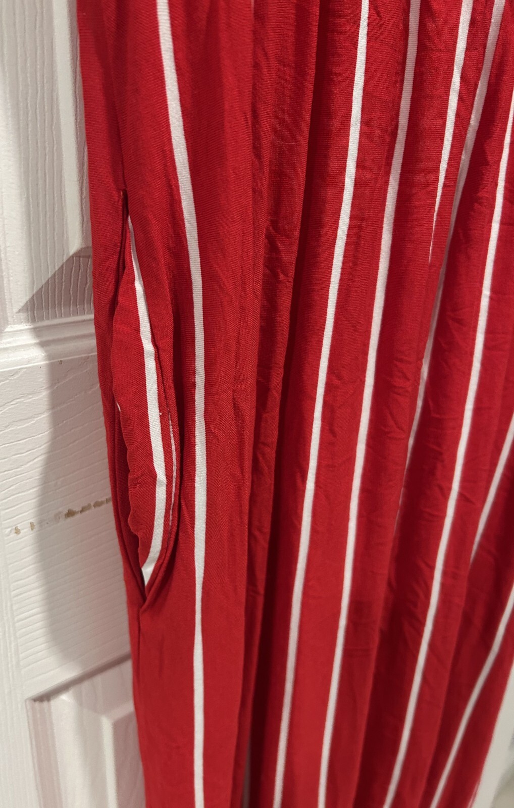 HOUNT Size L Pullover Sleeveless Long Maxi Dress Red/White Stripes w/ pockets