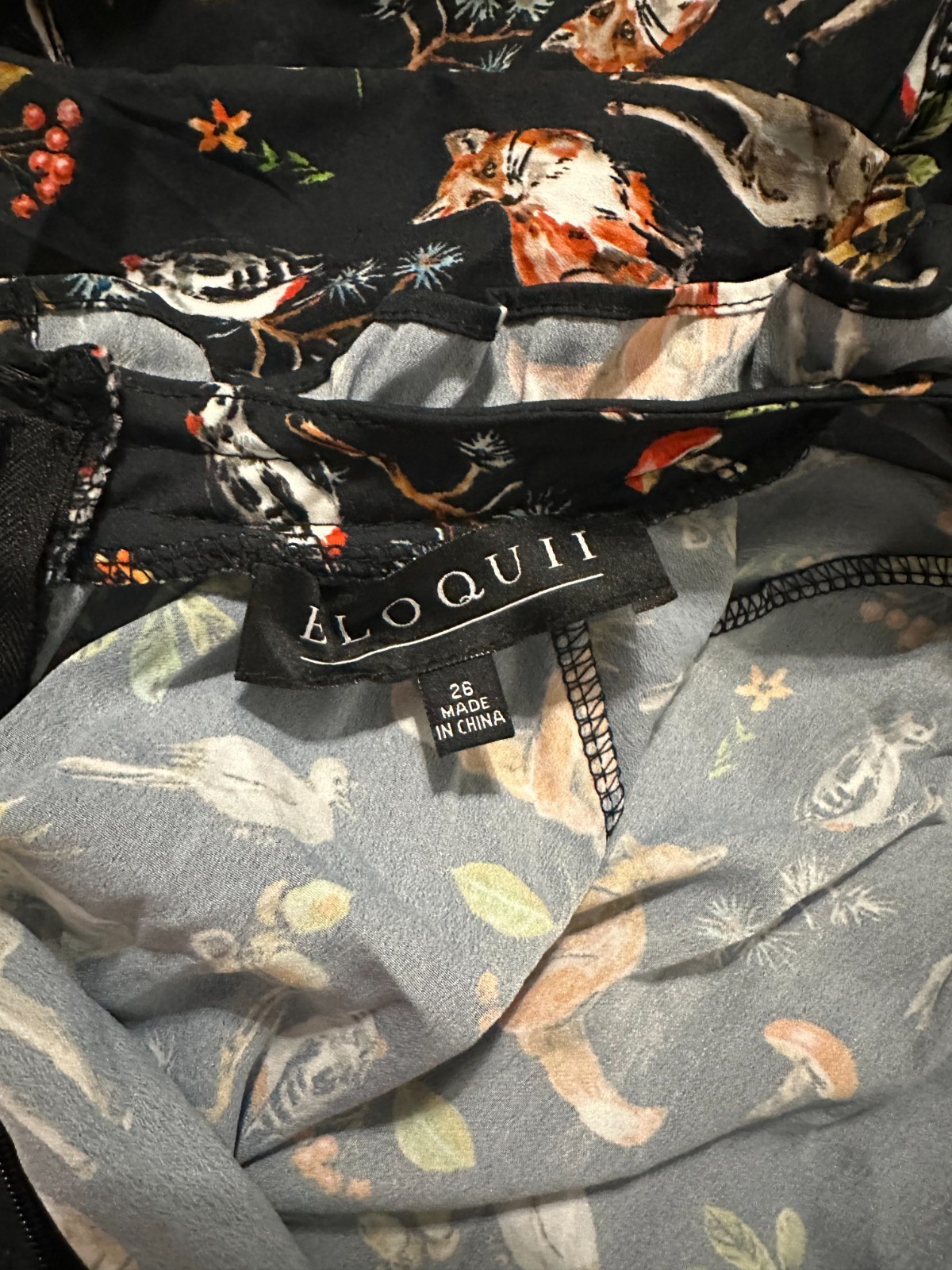 New Womens Eloquii Dress Size 26 Plus Black Woodland Animals Fox Moose Ruffles